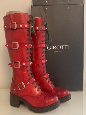 Girotti Red Leather Knee High Boots Size US 5.5